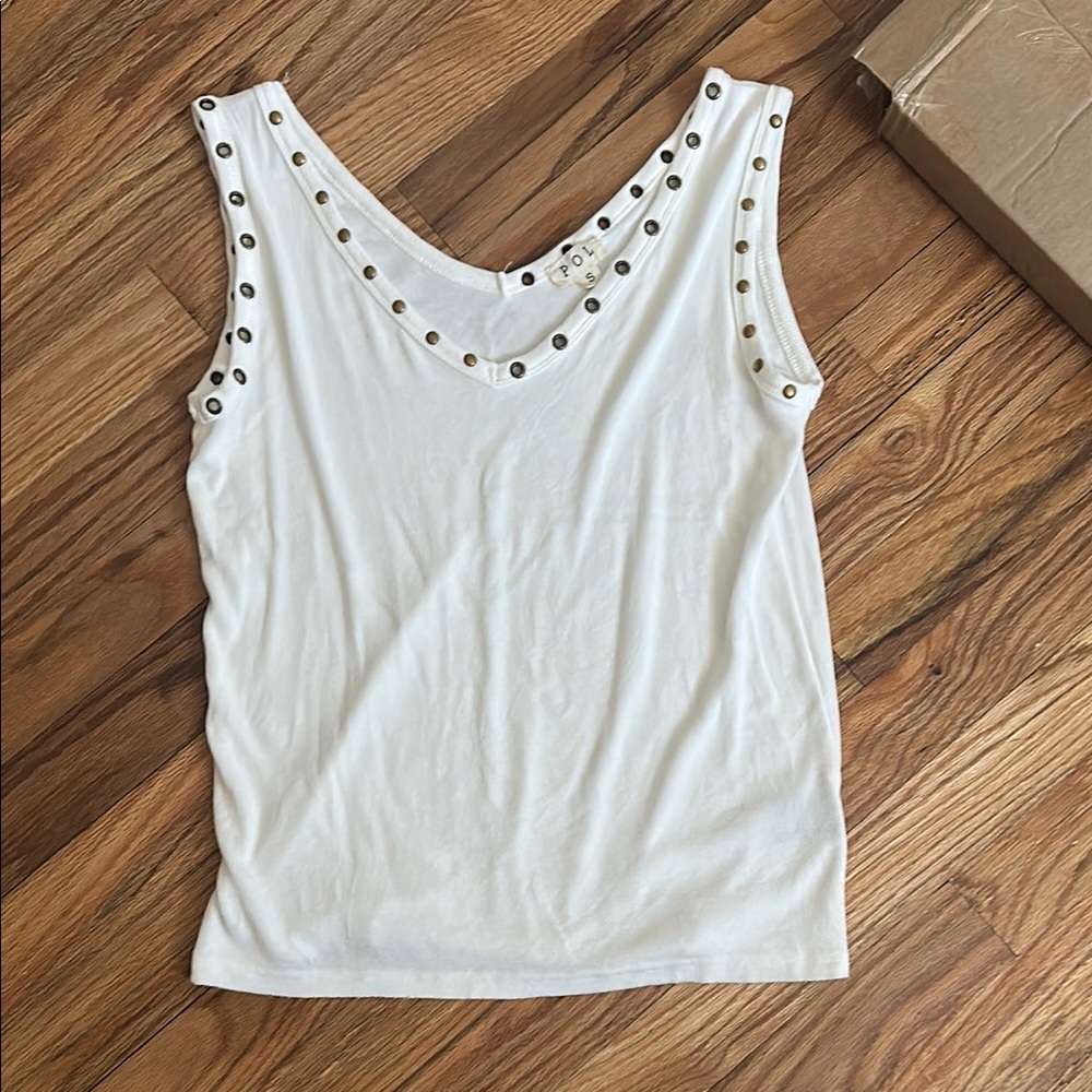 White Sleeveless Top with Stud Accents